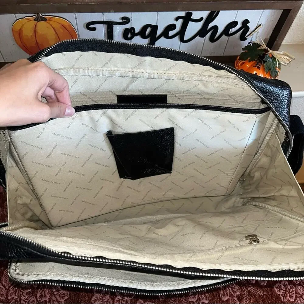 Lucaldo Men’s Laptop/Briefcase Messenger Bag Black Leather Multi Pockets Italian